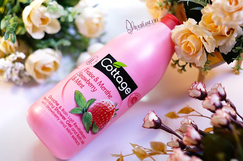 Sữa tắm Cottage hương Dâu & Bạc Hà - Chai 750ml sài thả ga